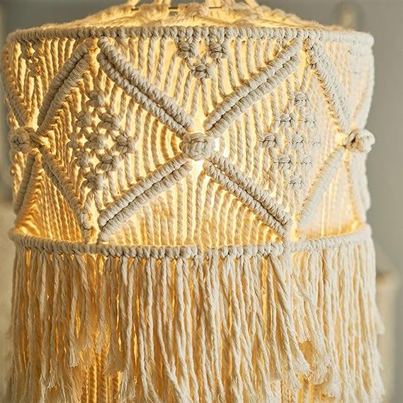 Cotton Macrame Hanging Lamp For Home - Leechoo